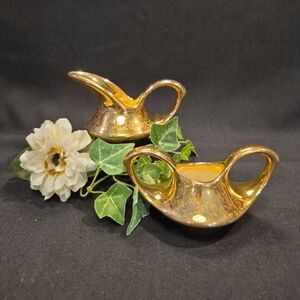 Pearl China Co. Alladin Creamer & Sugar Bowl Etched Floral Design ~ 22kt Gold